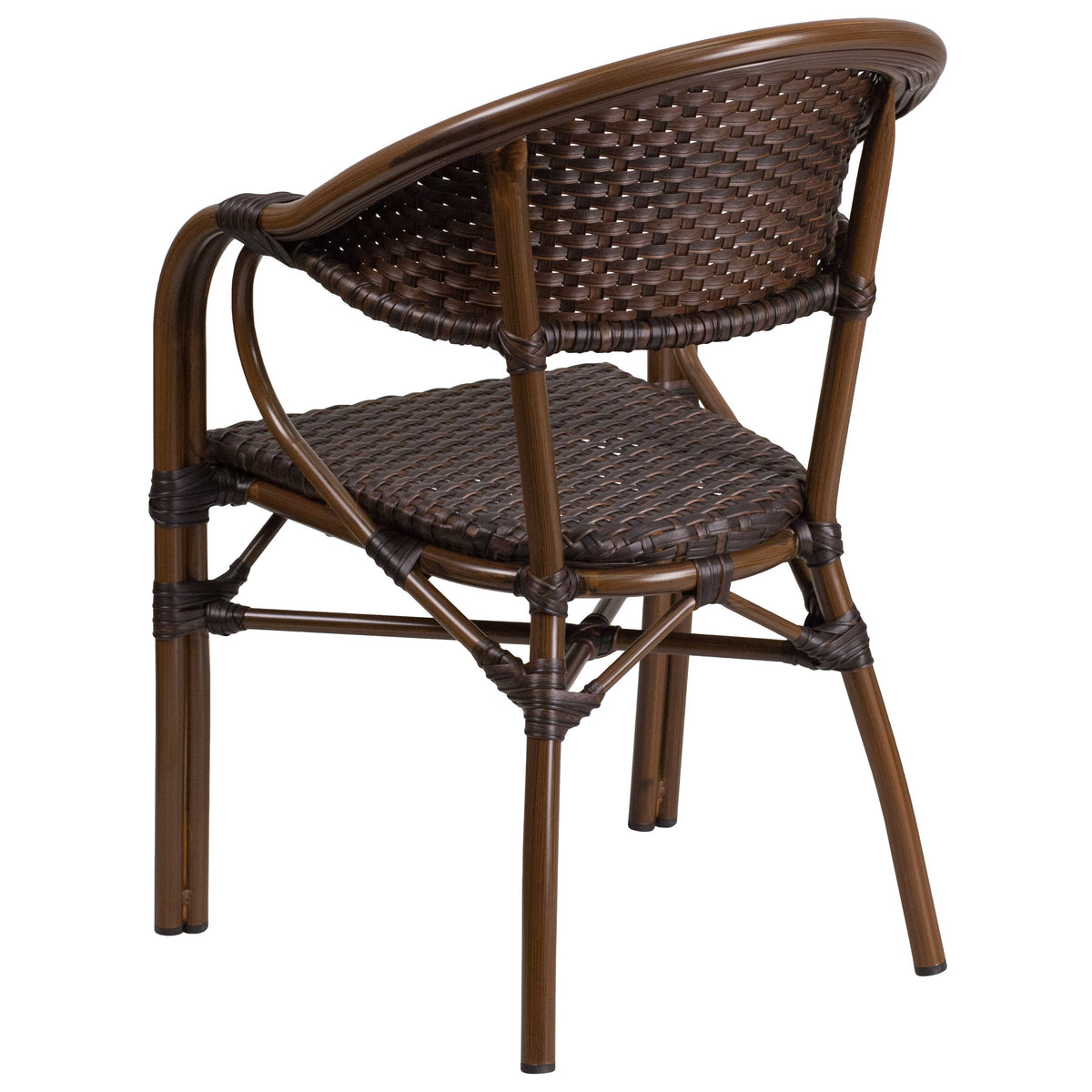 Dark Brown Rattan/Red Bamboo-Aluminum Frame |#| Dark Brown Rattan Restaurant Patio Chair with Red Bamboo-Aluminum Frame