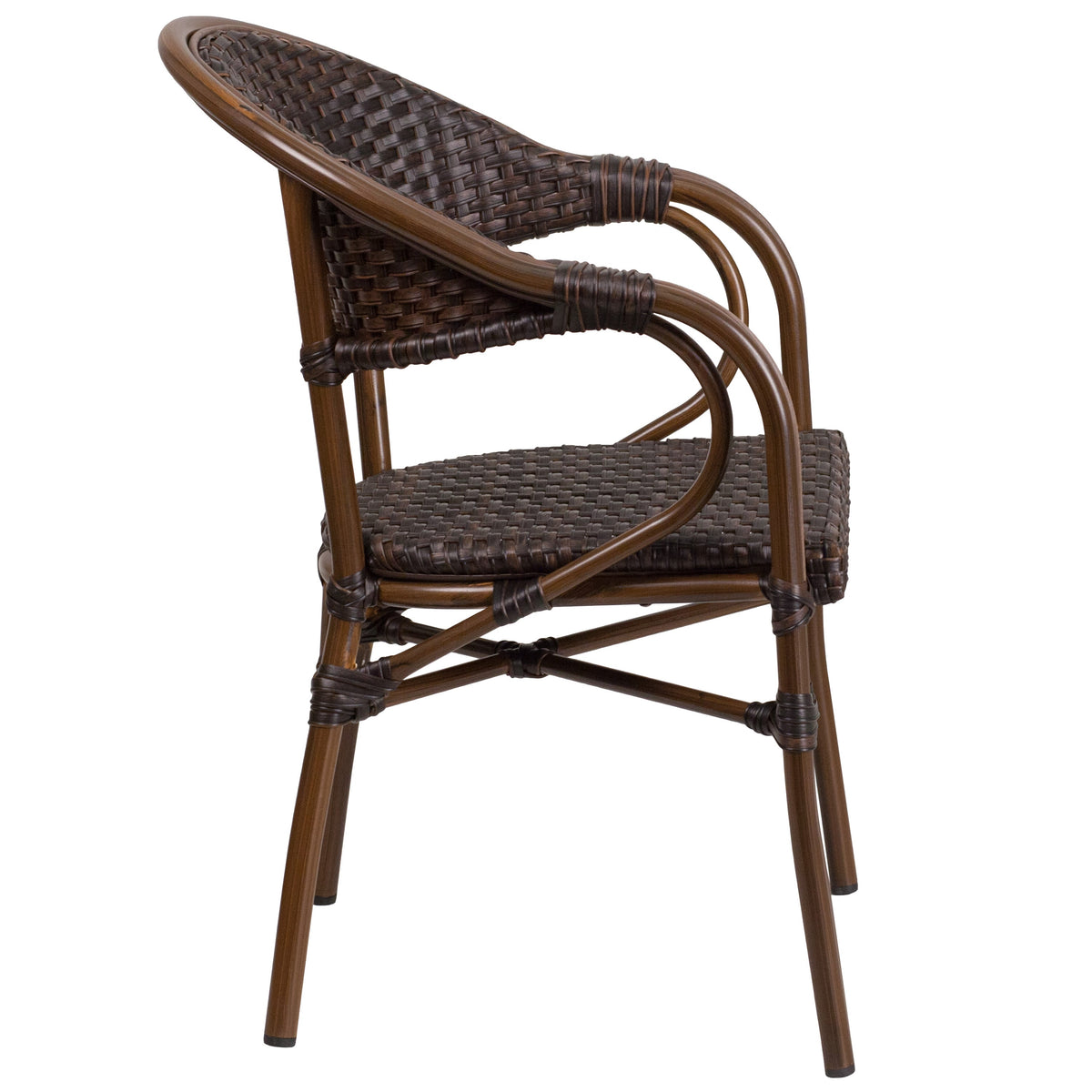 Dark Brown Rattan/Red Bamboo-Aluminum Frame |#| Dark Brown Rattan Restaurant Patio Chair with Red Bamboo-Aluminum Frame