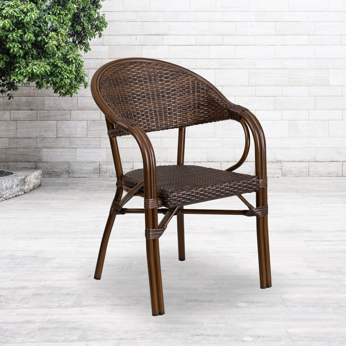 Cocoa Rattan/Bamboo-Aluminum Frame |#| Cocoa Rattan Restaurant Patio Chair with Bamboo-Aluminum Frame