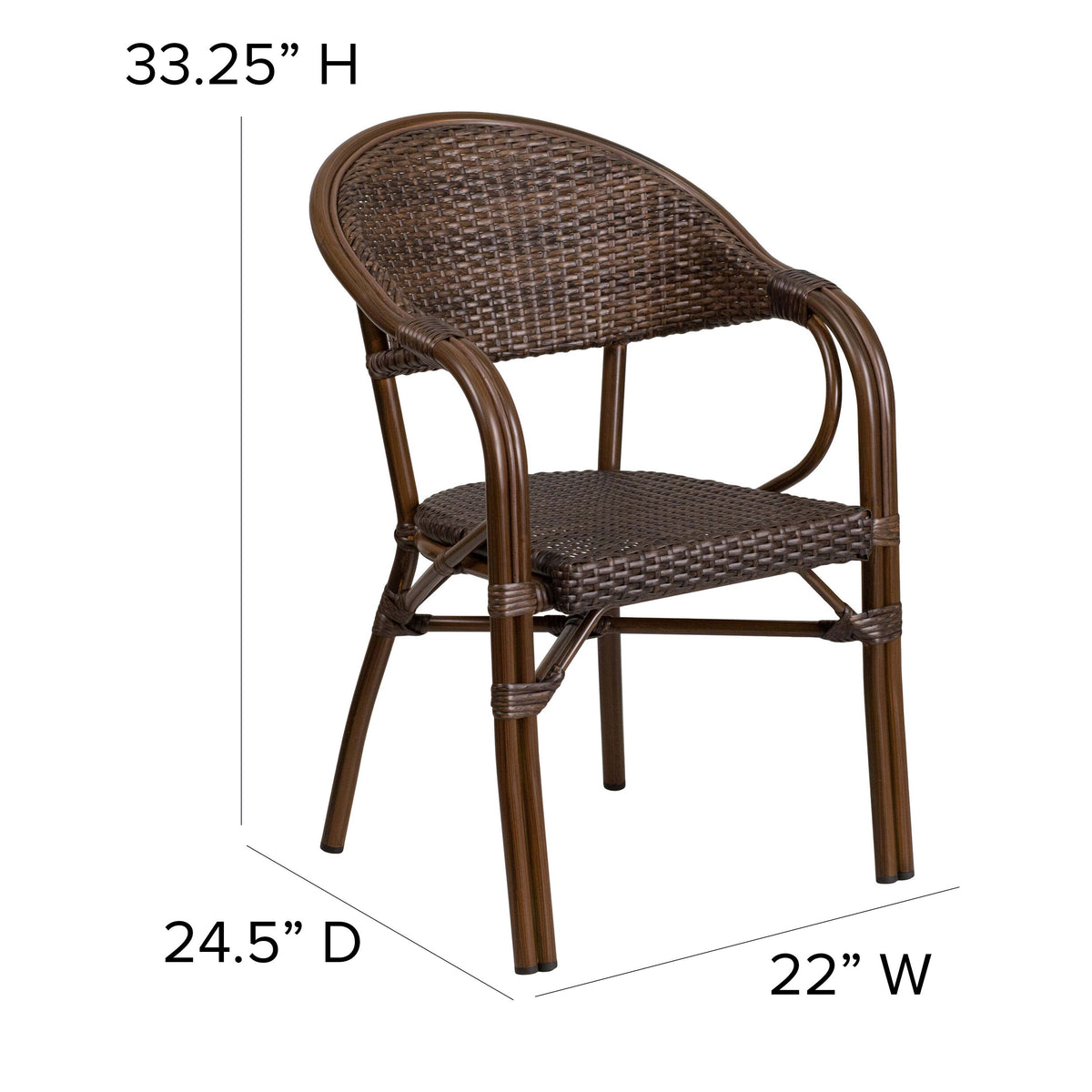 Cocoa Rattan/Bamboo-Aluminum Frame |#| Cocoa Rattan Restaurant Patio Chair with Bamboo-Aluminum Frame