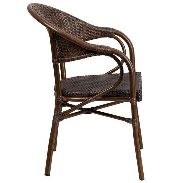 Cocoa Rattan/Bamboo-Aluminum Frame |#| Cocoa Rattan Restaurant Patio Chair with Bamboo-Aluminum Frame