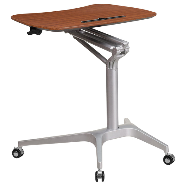 Mahogany |#| Mobile Sit/Stand Mahogany Computer Desk w/ 28.25inchW Top (Adj Range 29inch - 41inch)