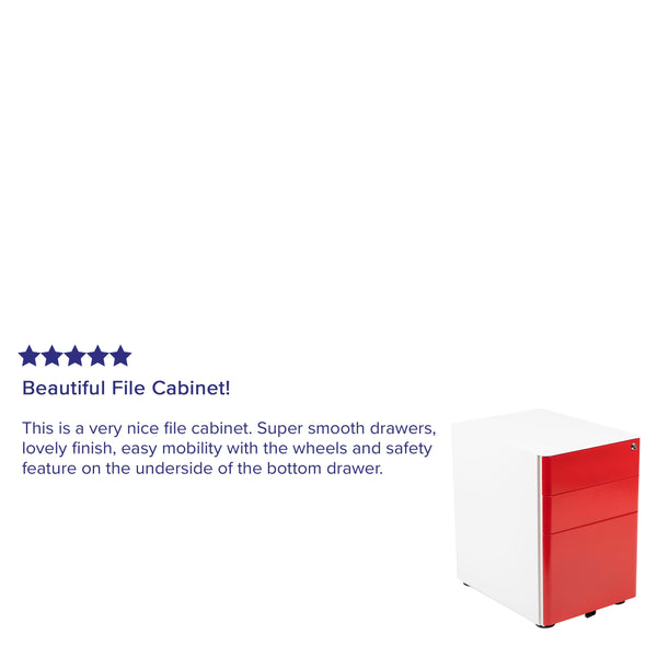 White and Red |#| Modern 3-Drawer Mobile Locking Filing Cabinet-White with Red Faceplate