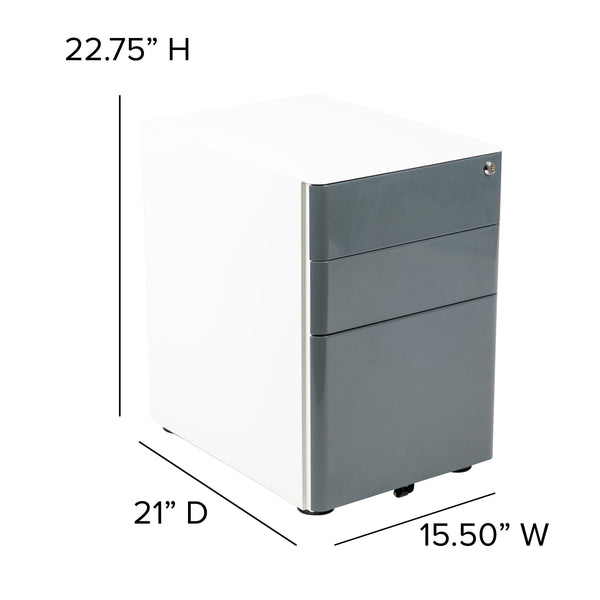 White and Charcoal |#| Modern 3-Drawer Mobile Locking Filing Cabinet-White with Charcoal Faceplate