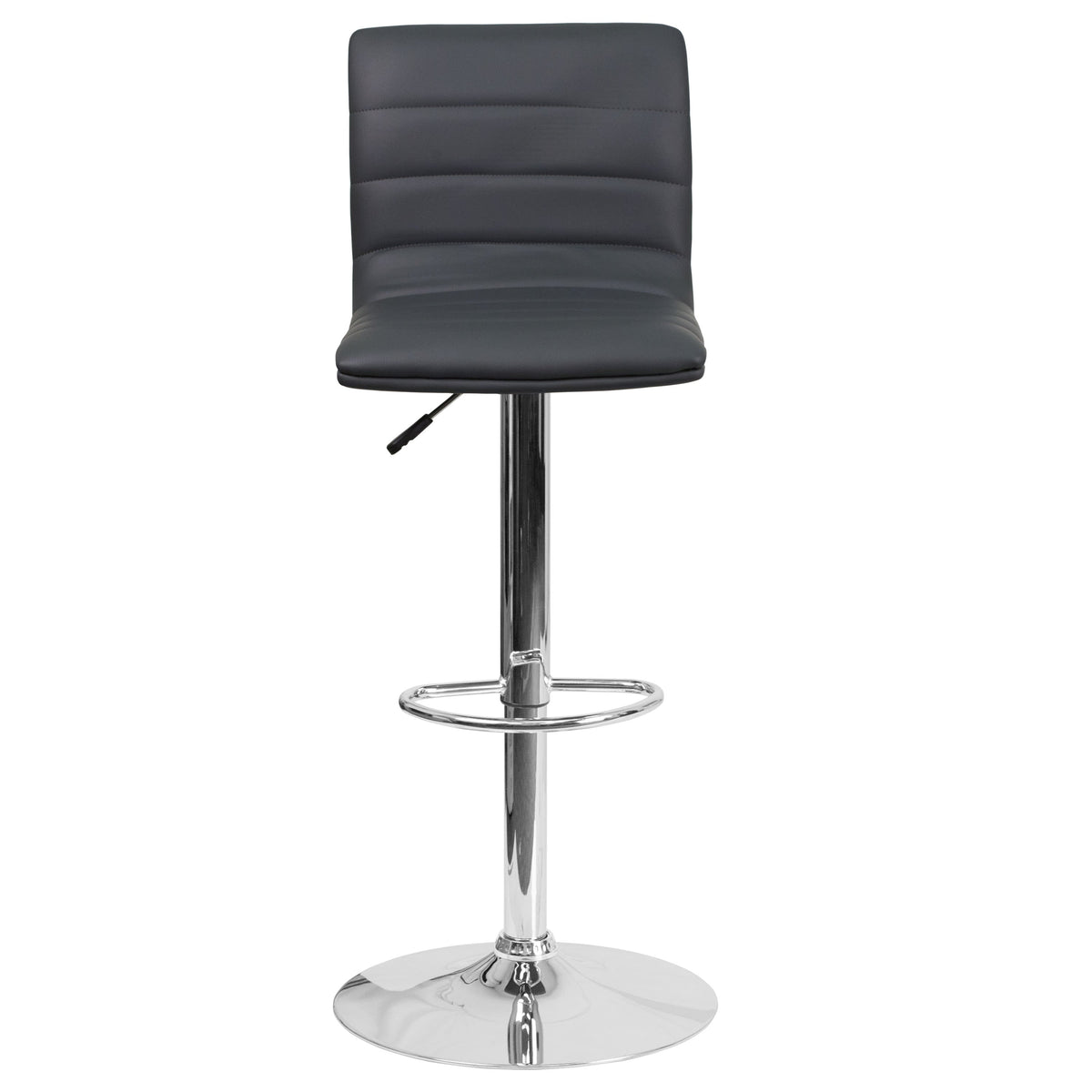 Gray Vinyl/Chrome Frame |#| Gray Vinyl Adjustable Height Barstool w/ Horizontal Stitch Back & Chrome Base