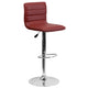 Burgundy Vinyl/Chrome Frame |#| Burgundy Vinyl Adjustable Height Barstool with Horizontal Stitch Back