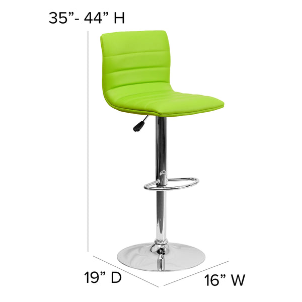 Green Vinyl/Chrome Frame |#| Green Vinyl Adjustable Height Barstool w/ Horizontal Stitch Back & Chrome Base