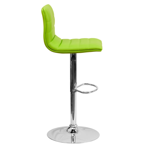 Green Vinyl/Chrome Frame |#| Green Vinyl Adjustable Height Barstool w/ Horizontal Stitch Back & Chrome Base