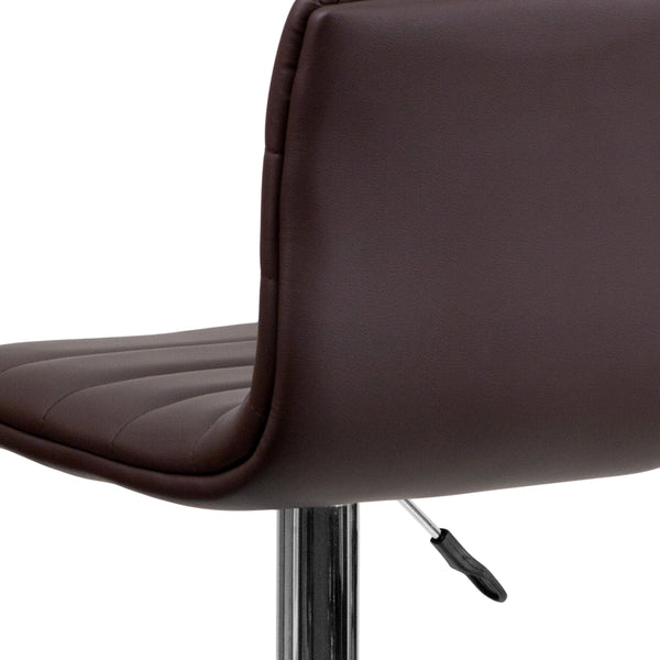 Brown Vinyl/Chrome Frame |#| Brown Vinyl Adjustable Height Barstool w/ Horizontal Stitch Back & Chrome Base