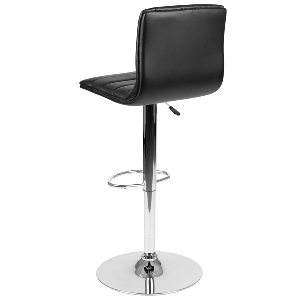 Black Vinyl/Chrome Frame |#| Black Vinyl Adjustable Height Barstool w/ Horizontal Stitch Back & Chrome Base