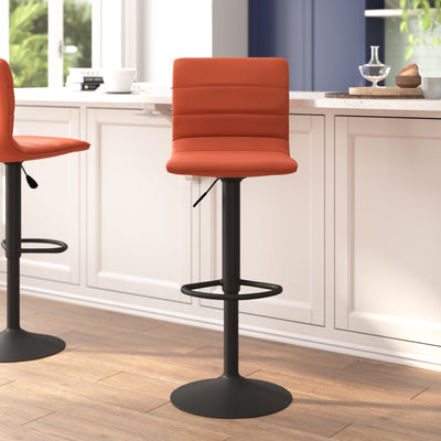 Modern Vinyl Adjustable Height Barstool with Horizontal Stitch Back