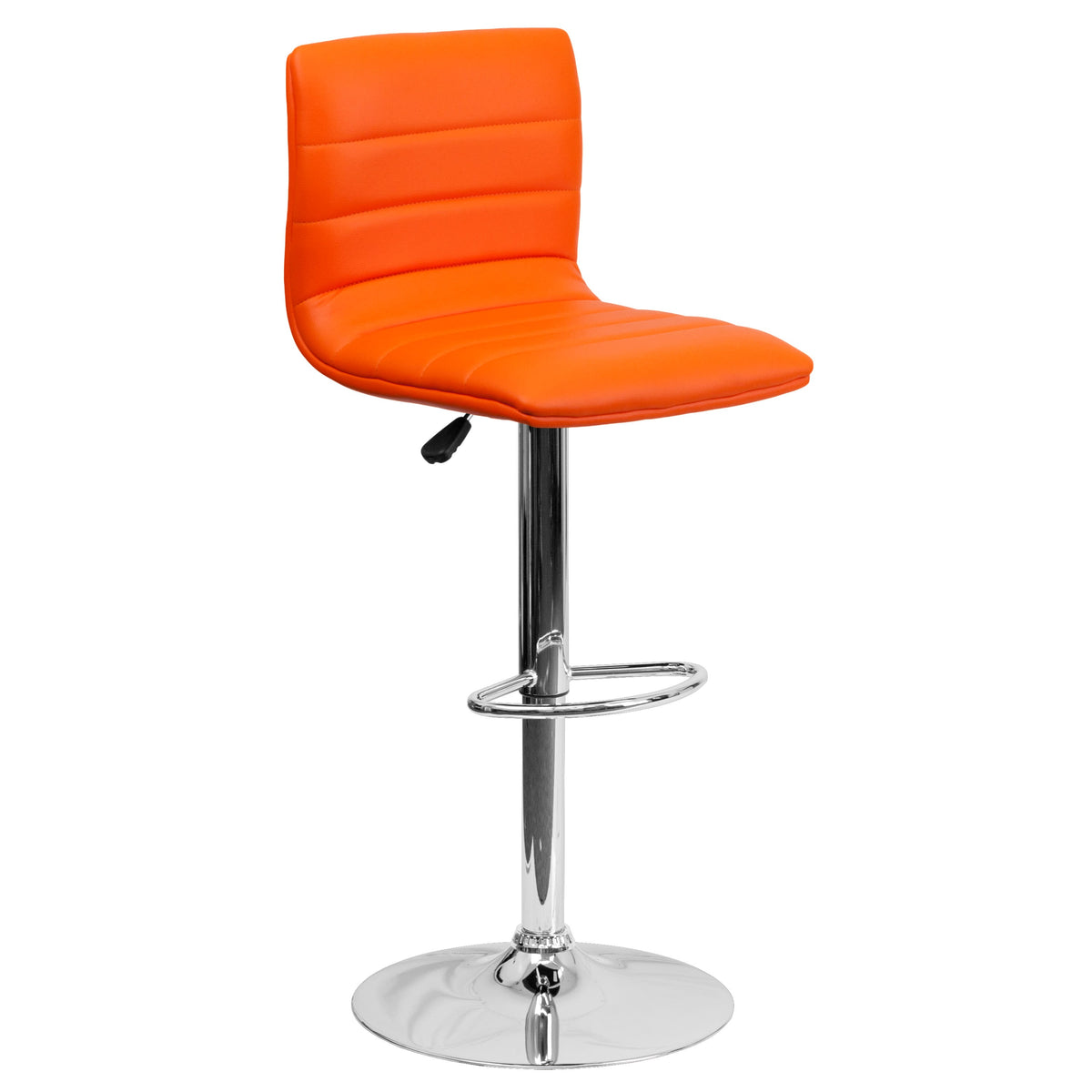 Orange Vinyl/Chrome Frame |#| Orange Vinyl Adjustable Height Barstool w/ Horizontal Stitch Back & Chrome Base