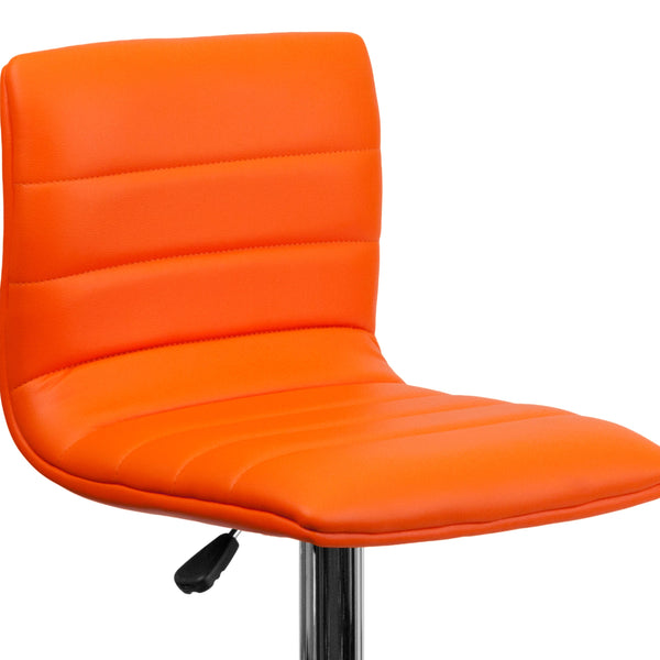 Orange Vinyl/Chrome Frame |#| Orange Vinyl Adjustable Height Barstool w/ Horizontal Stitch Back & Chrome Base