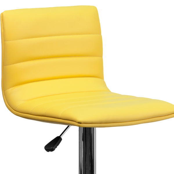 Yellow Vinyl/Chrome Frame |#| Yellow Vinyl Adjustable Height Barstool w/ Horizontal Stitch Back & Chrome Base