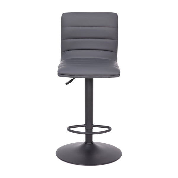 Gray Vinyl/Black Frame |#| Gray Vinyl Adjustable Height Barstool w/ Horizontal Stitch Back & Black Base