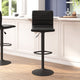 Black Vinyl/Black Frame |#| Black Vinyl Adjustable Height Barstool w/ Horizontal Stitch Back & Black Base