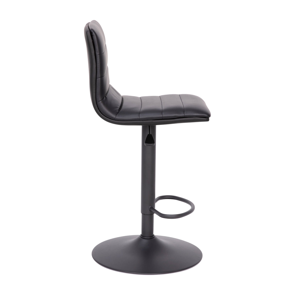 Black Vinyl/Black Frame |#| Black Vinyl Adjustable Height Barstool w/ Horizontal Stitch Back & Black Base