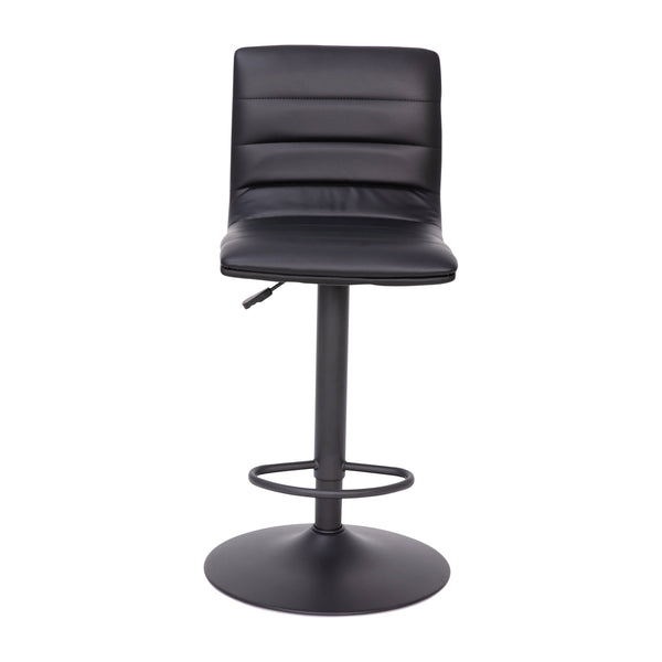 Black Vinyl/Black Frame |#| Black Vinyl Adjustable Height Barstool w/ Horizontal Stitch Back & Black Base