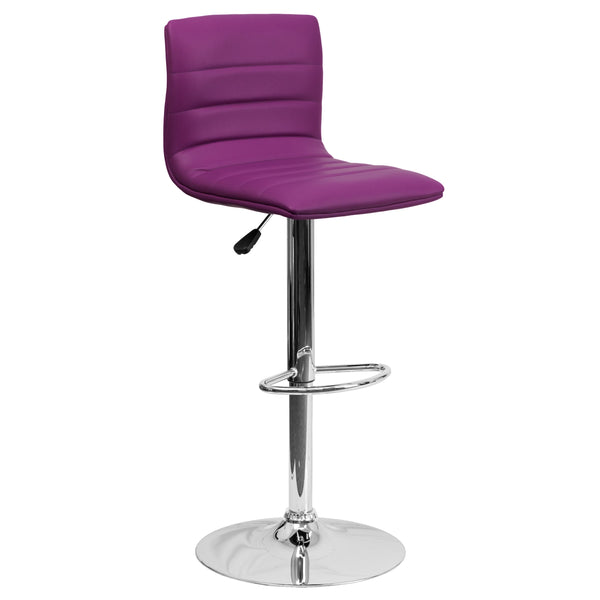 Purple Vinyl/Chrome Frame |#| Purple Vinyl Adjustable Height Barstool w/ Horizontal Stitch Back & Chrome Base