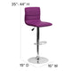 Purple Vinyl/Chrome Frame |#| Purple Vinyl Adjustable Height Barstool w/ Horizontal Stitch Back & Chrome Base