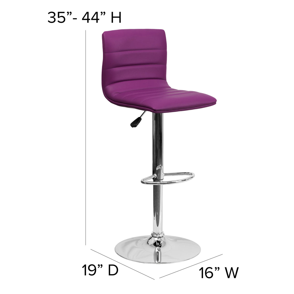 Purple Vinyl/Chrome Frame |#| Purple Vinyl Adjustable Height Barstool w/ Horizontal Stitch Back & Chrome Base