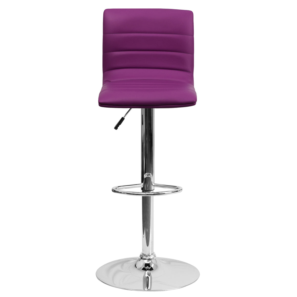 Purple Vinyl/Chrome Frame |#| Purple Vinyl Adjustable Height Barstool w/ Horizontal Stitch Back & Chrome Base