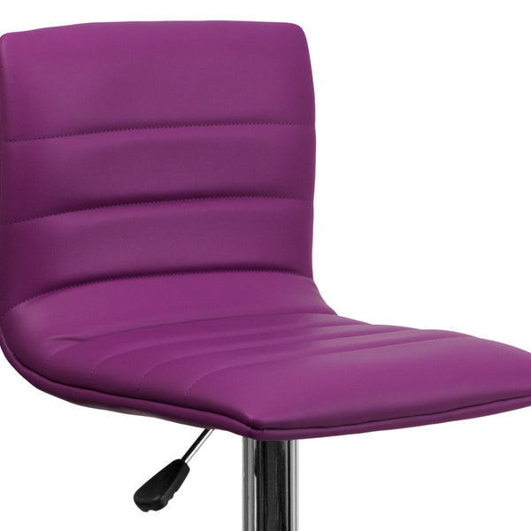 Purple Vinyl/Chrome Frame |#| Purple Vinyl Adjustable Height Barstool w/ Horizontal Stitch Back & Chrome Base