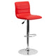 Red Vinyl/Chrome Frame |#| Red Vinyl Adjustable Height Barstool w/ Horizontal Stitch Back & Chrome Base