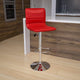 Red Vinyl/Chrome Frame |#| Red Vinyl Adjustable Height Barstool w/ Horizontal Stitch Back & Chrome Base