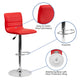 Red Vinyl/Chrome Frame |#| Red Vinyl Adjustable Height Barstool w/ Horizontal Stitch Back & Chrome Base