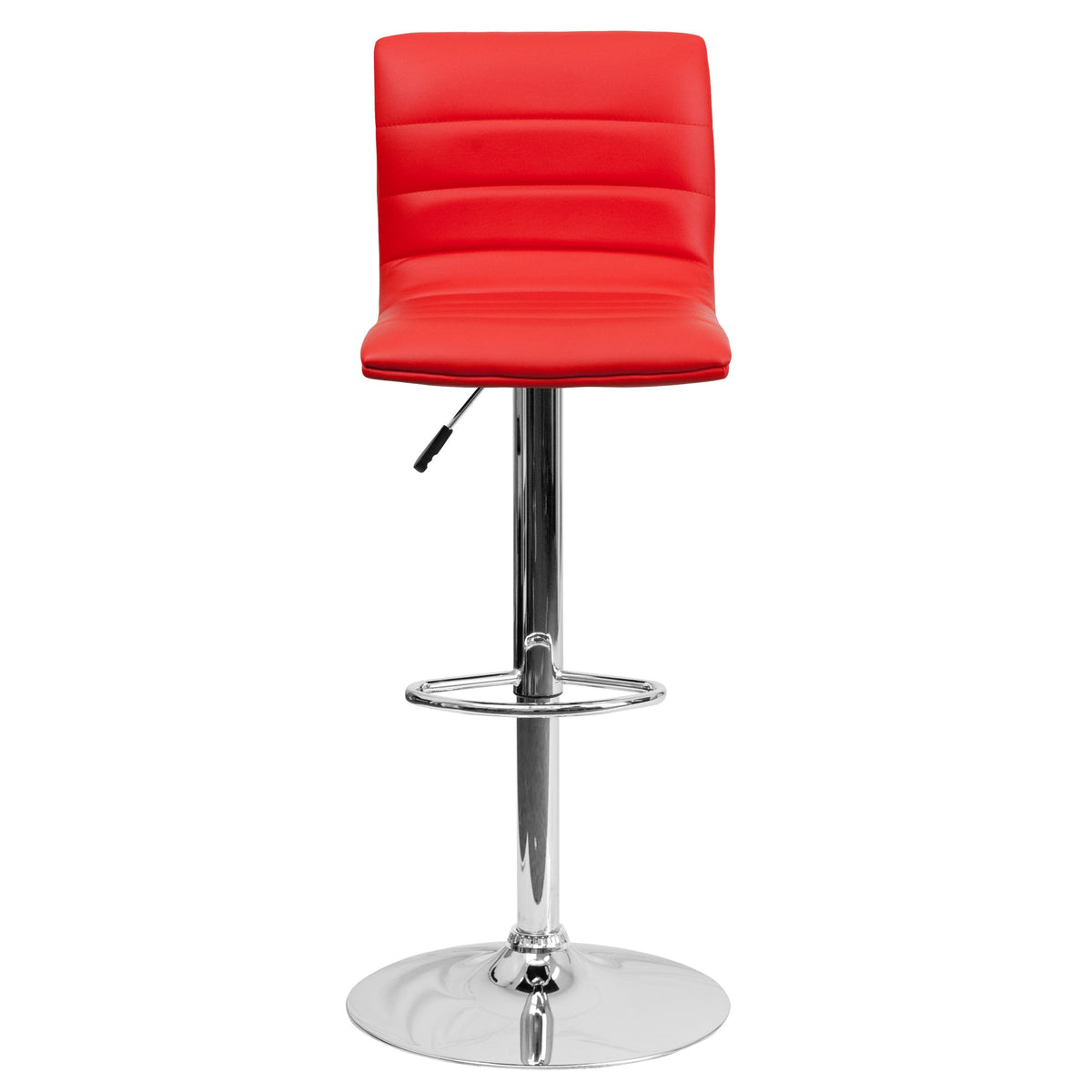 Red Vinyl/Chrome Frame |#| Red Vinyl Adjustable Height Barstool w/ Horizontal Stitch Back & Chrome Base