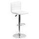 White Vinyl/Chrome Frame |#| White Vinyl Adjustable Height Barstool w/ Horizontal Stitch Back & Chrome Base