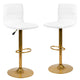 White Vinyl/Gold Frame |#| 2PK White Vinyl Adjustable Height Barstool w/ Horizontal Stitch Back & Gold Base