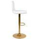 White Vinyl/Gold Frame |#| 2PK White Vinyl Adjustable Height Barstool w/ Horizontal Stitch Back & Gold Base