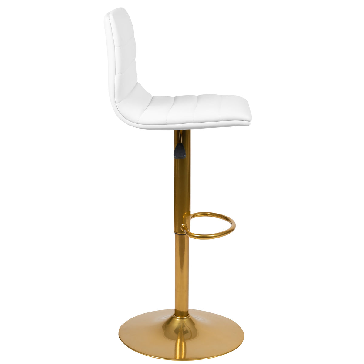 White Vinyl/Gold Frame |#| 2PK White Vinyl Adjustable Height Barstool w/ Horizontal Stitch Back & Gold Base