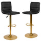 Black Vinyl/Gold Frame |#| 2PK Black Vinyl Adjustable Height Barstool w/ Horizontal Stitch Back & Gold Base