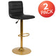 Black Vinyl/Gold Frame |#| 2PK Black Vinyl Adjustable Height Barstool w/ Horizontal Stitch Back & Gold Base