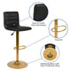 Black Vinyl/Gold Frame |#| 2PK Black Vinyl Adjustable Height Barstool w/ Horizontal Stitch Back & Gold Base