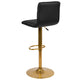 Black Vinyl/Gold Frame |#| 2PK Black Vinyl Adjustable Height Barstool w/ Horizontal Stitch Back & Gold Base