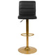 Black Vinyl/Gold Frame |#| 2PK Black Vinyl Adjustable Height Barstool w/ Horizontal Stitch Back & Gold Base