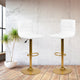 White Vinyl/Gold Frame |#| 2PK White Vinyl Adjustable Height Barstool w/ Horizontal Stitch Back & Gold Base