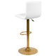 White Vinyl/Gold Frame |#| 2PK White Vinyl Adjustable Height Barstool w/ Horizontal Stitch Back & Gold Base