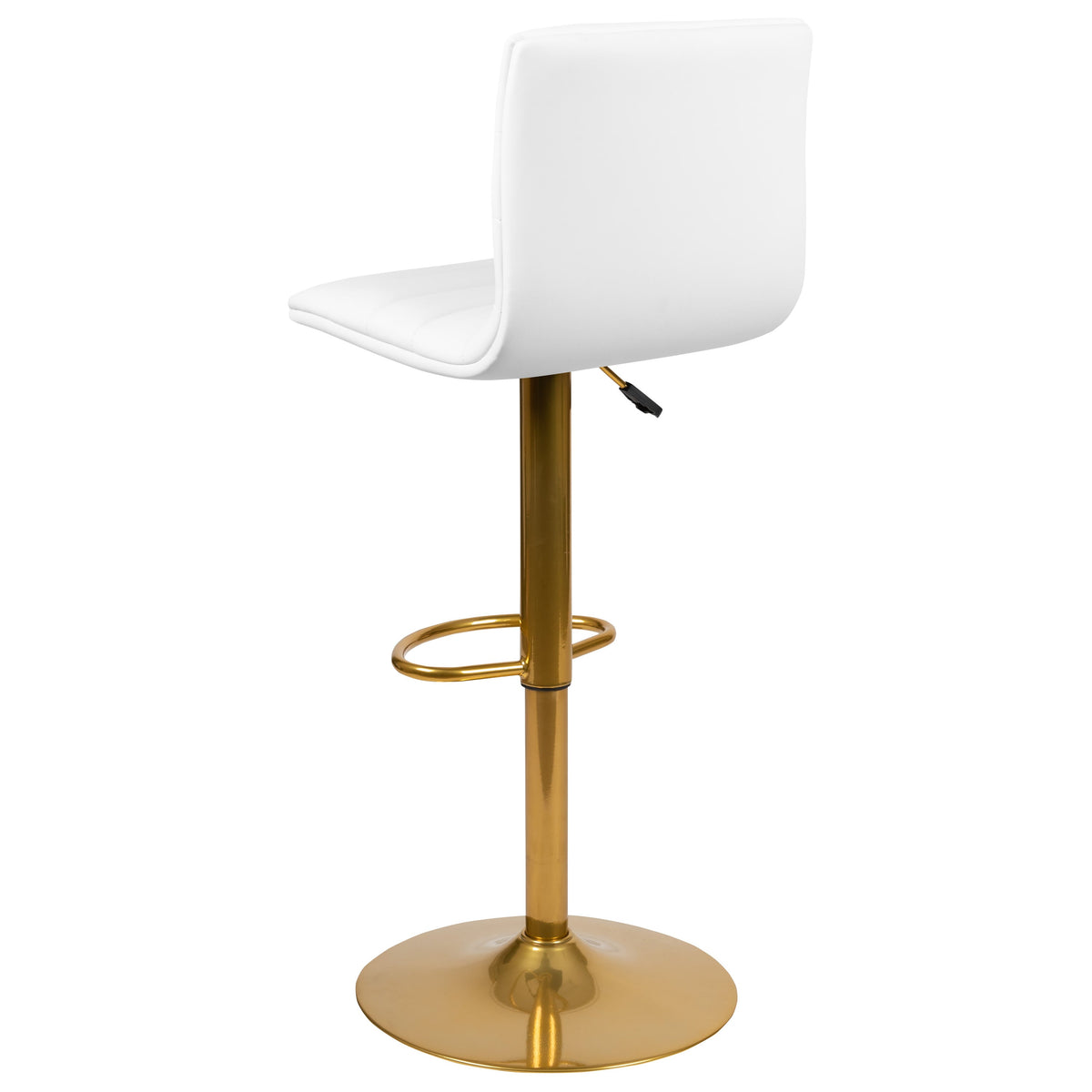 White Vinyl/Gold Frame |#| 2PK White Vinyl Adjustable Height Barstool w/ Horizontal Stitch Back & Gold Base