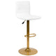 White Vinyl/Gold Frame |#| 2PK White Vinyl Adjustable Height Barstool w/ Horizontal Stitch Back & Gold Base