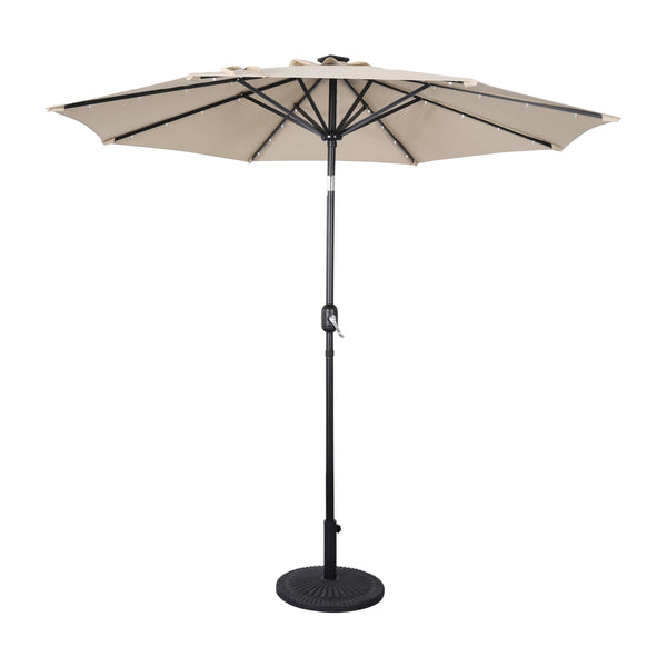 Tan |#| Commercial 9 FT 32 LED Light Solar Umbrella with Crank and Tilt Function in Tan