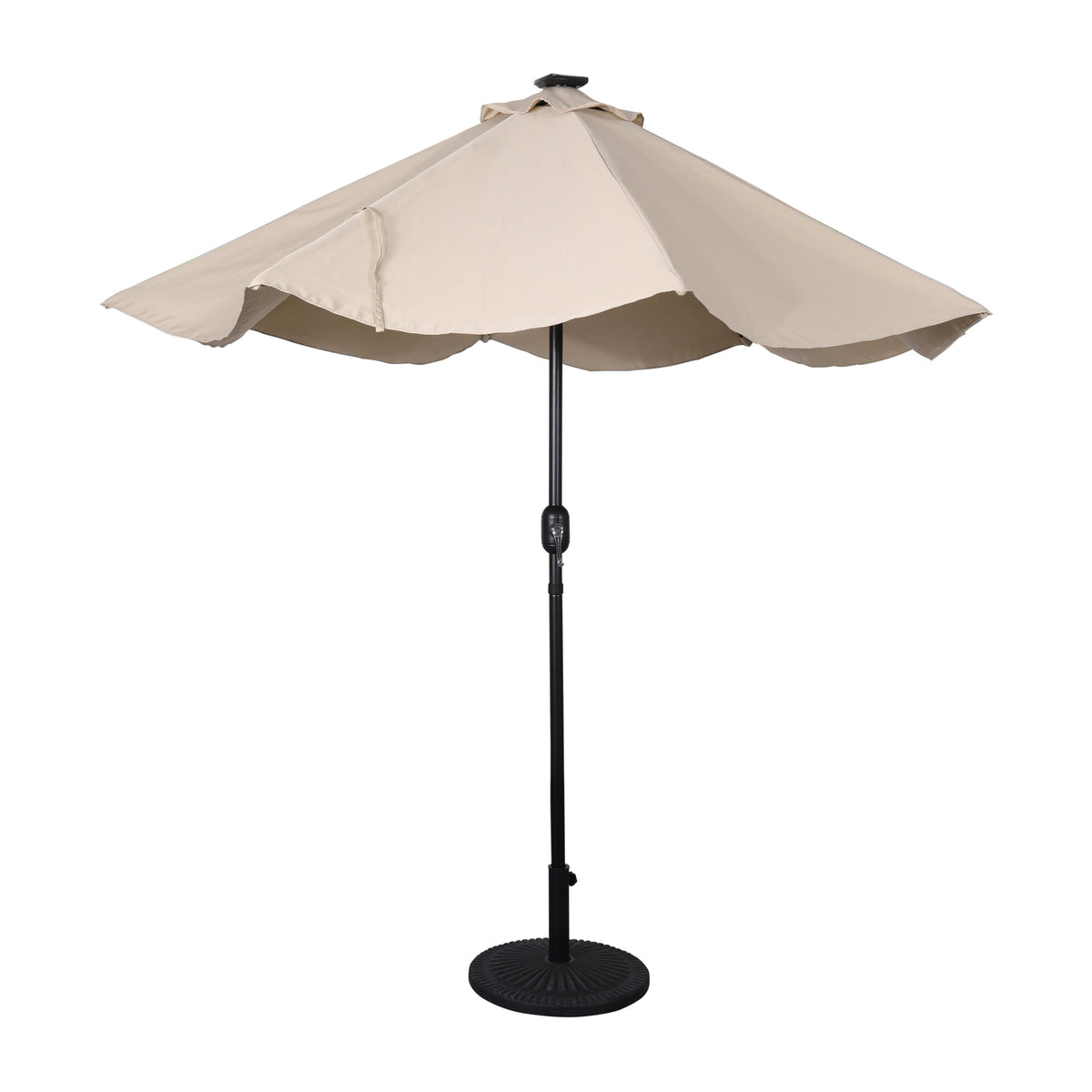 Tan |#| Commercial 9 FT 32 LED Light Solar Umbrella with Crank and Tilt Function in Tan