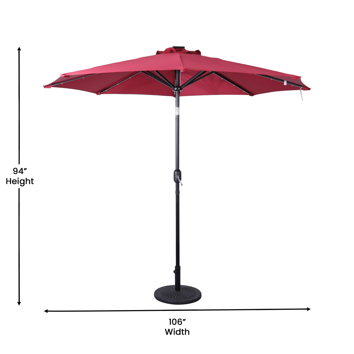 Red |#| Commercial 9 FT 32 LED Light Solar Umbrella with Crank and Tilt Function in Red