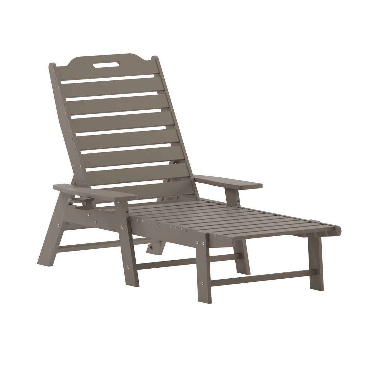 Brown |#| Commercial Grade Outdoor Adjustable Lounge Chair with Cupholder - Brown