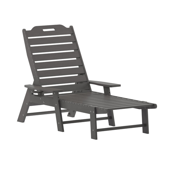 Gray |#| Commercial Grade Outdoor Adjustable Lounge Chair with Cupholder - Gray