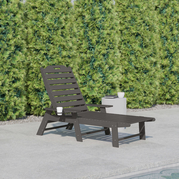 Gray |#| Commercial Grade Outdoor Adjustable Lounge Chair with Cupholder - Gray